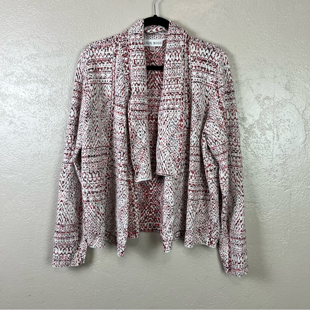 Knox Rose Women's Jacquard Open Cardigan Pink/White Size 2X-Large